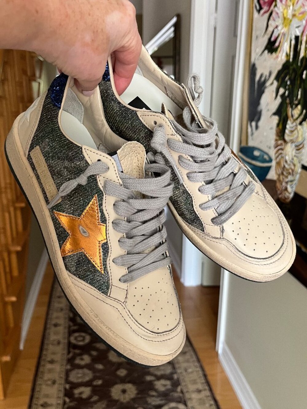 Golden Goose Ball Star Sneakers with Metallic Star and Cameo sides - Authentic
